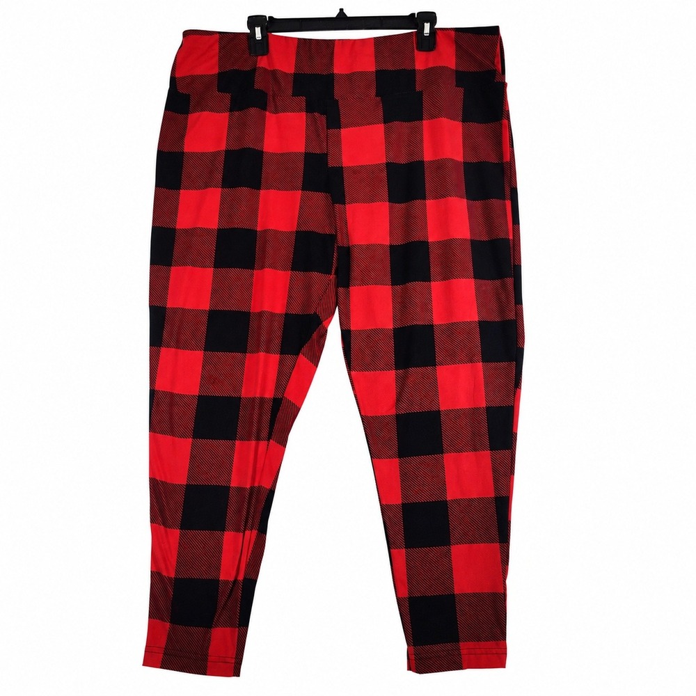Terra & Sky Womens 3X Red Black Buffalo Plaid Leggings Plus Size 24W-26W